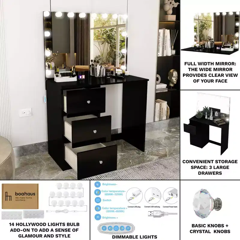 Elvira Lighted Makeup Vanity - Boahaus