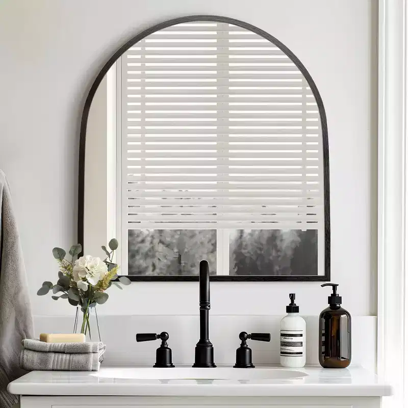 1-Piece 30 In.H x 27 In.W Aluminum Alloy Thin Edged Right Angled Arch Black Hanging Mirror Wall Mirror