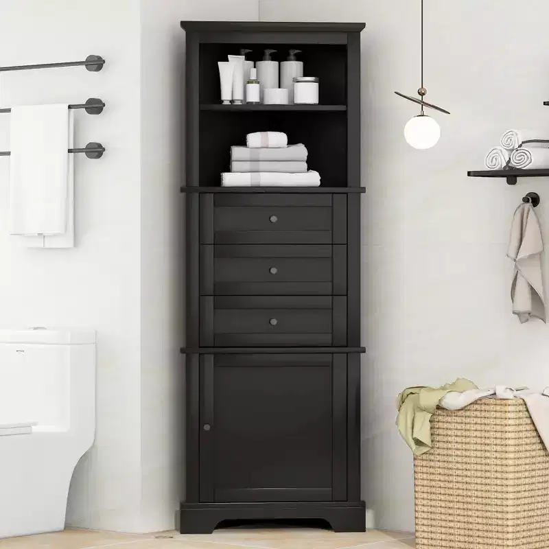 Modern Wood Triangle Bathroom Storage Cabinet with 3 Drawers and Adjustable Shelves