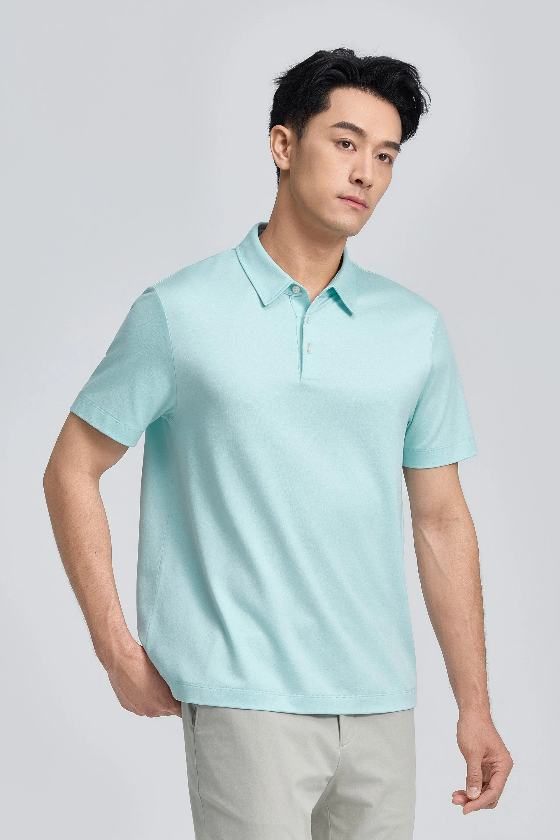 Cotton-Silk Jacquard Polo – Iced Aqua