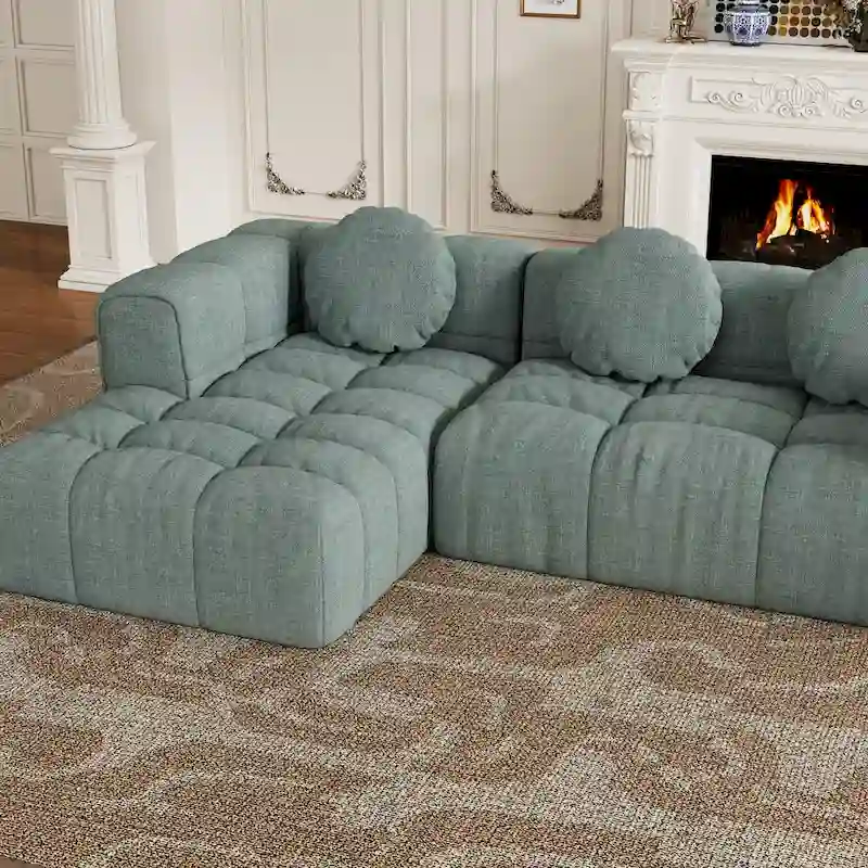 103 L-Shaped Chenille Sectional Sofa with Left Recliner & Pillows
