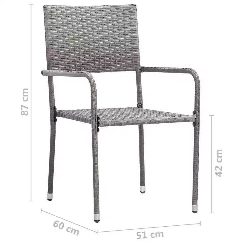 vidaXL Garden Dining Chair Set of 4 Grey PE rattan, steel Standard - Gray 4