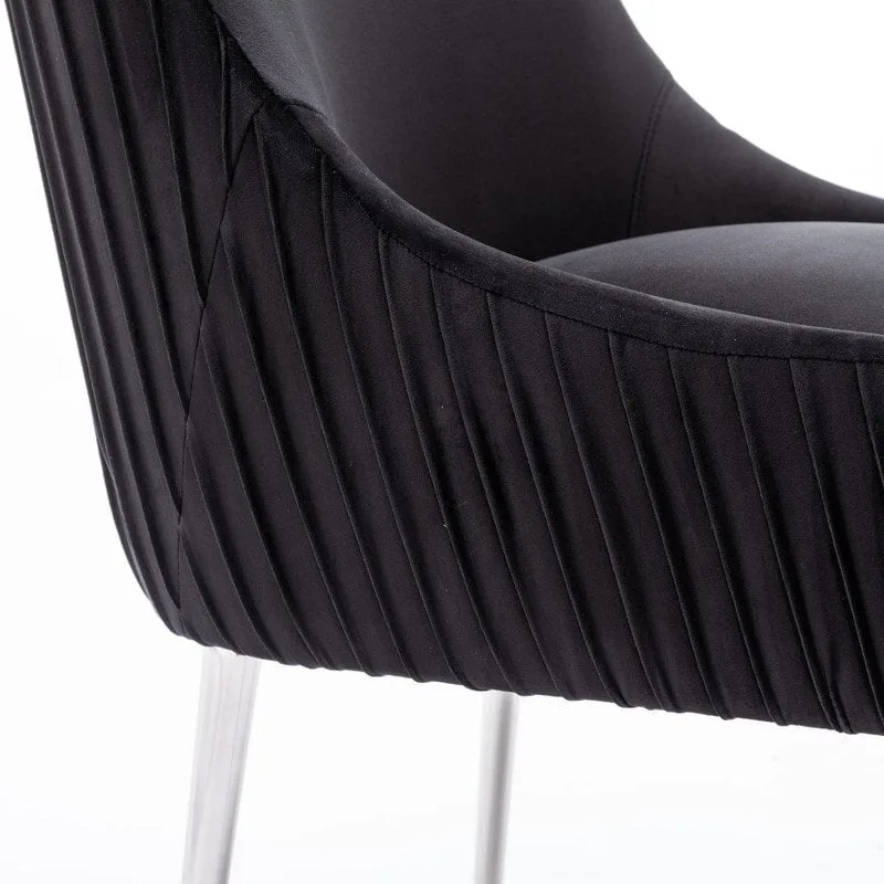 SEYNAR Modern Velvet Pleated Finish Back Dining Chair Set of 4 with Rear Handle