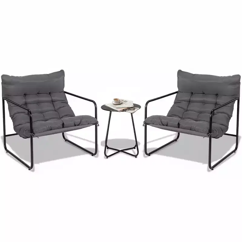 VINGLI 3 - Piece Patio Chair Set with Side Table, Outdoor/Indoor Chairs with Thick Cushions, Heavy Duty 400 LBS Capacity, Grey