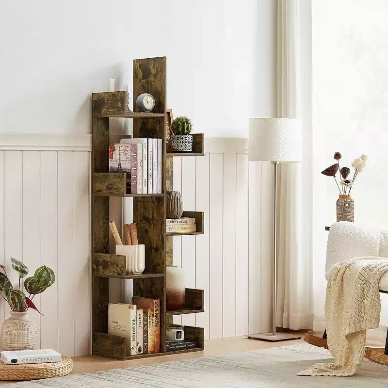 Tree Bookshelf, Geometric 8 Shelf Tree Bookcase Wood Bookshelves Display, Tree-Shaped Shelf Racks Organizer for Living Room Home Office