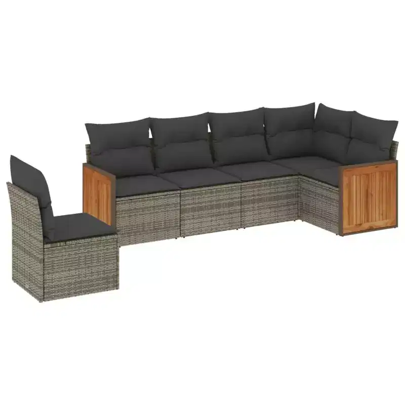 vidaXL 6 Piece Patio Sofa Set with Cushions Poly Rattan, Modular Outdoor Sectional, Multiple Colors/Models