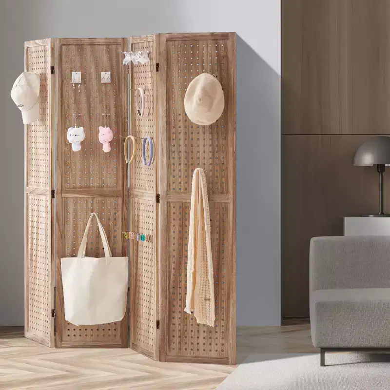 VEVOR Wood Room Divider, 4 Panel Wood Folding Privacy Screen, 66.9 Inches Tall Indoor Carved Partition Divider, Portable Decoration Screen