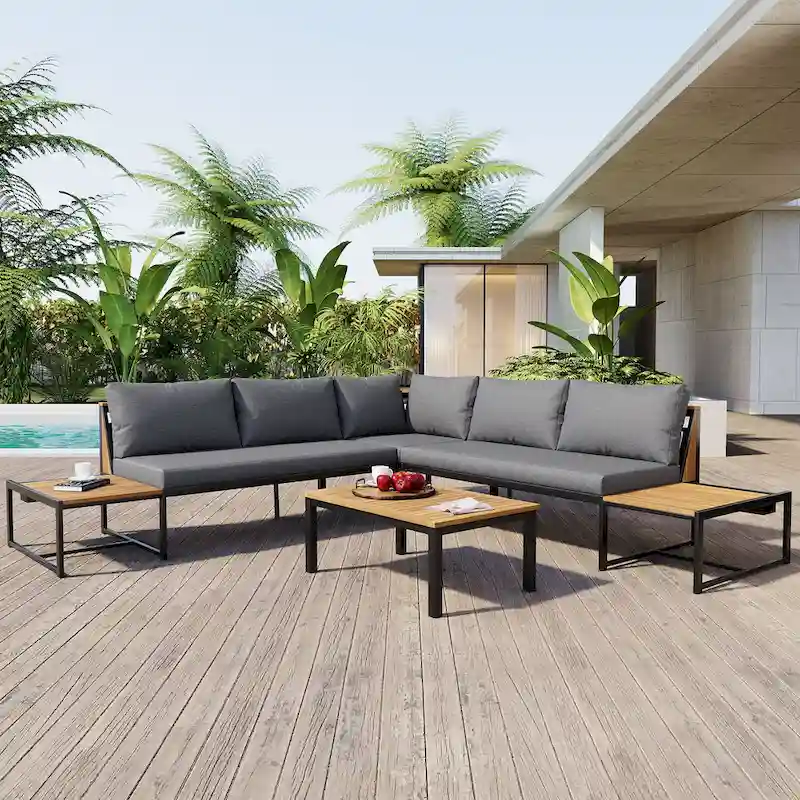 4-Pieces Outdoor Sofa Set with Waterproof Cushions