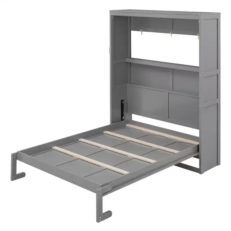 Full/Queen Murphy Bed with Built-In Shelves White/Gray