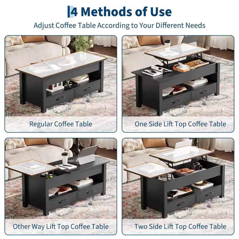 Wood Coffee Table - Adjustable Coffee Table, Height Adjustable Coffee Table, Modern Coffee Table, Stylish Coffee Table
