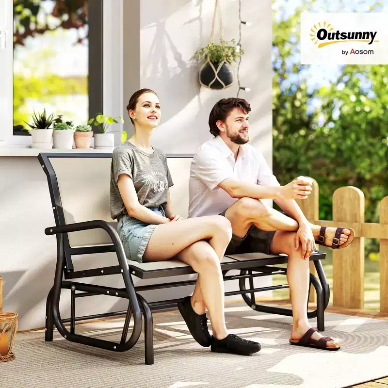 2-Person Outdoor Glider Bench, Patio Double Swing Rocking Chair Loveseat w/Powder Coated Steel Frame for Backyard Garden Porch