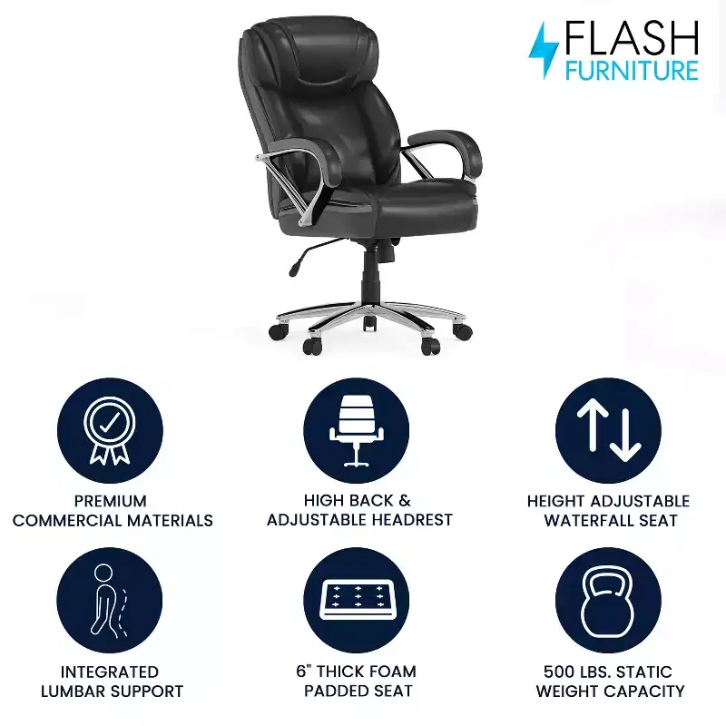Flash Furniture HERCULES Series Big & Tall 500 lb. Rated LeatherSoft Executive Swivel Ergonomic Office Chair with Extra Wide Seat