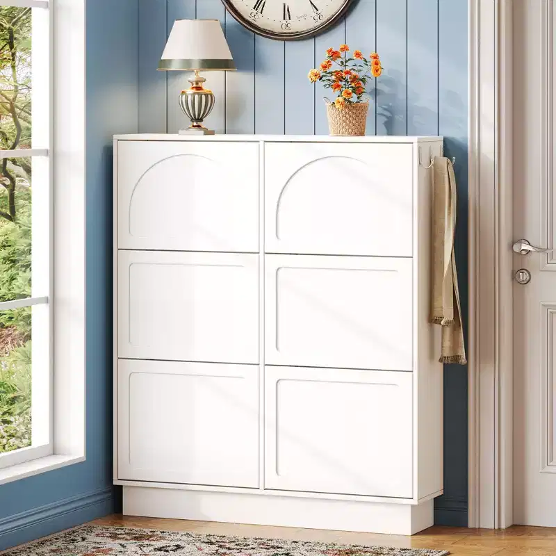 Okak Narrow Shoe Cabinet, Shoe Cabinet with 6 Flip Drawers and Adjustable Shelf, Shoe Storage for Entryway, Living Room, Hallway