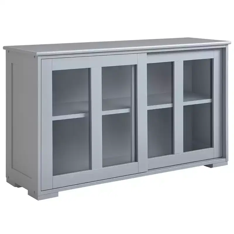 Sideboard Buffet Cabinet, Stackable Credenza Bar Cabinet with Sliding Glass Door and Adjustable Shelf