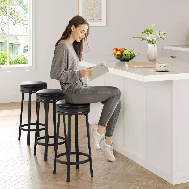 Set of 2 Backless Swivel Bar Stools 30 Inch, Counter Height Kitchen Stools with Footrest, Waterproof PU Leather Seat for Kitchen Island and Home Bar