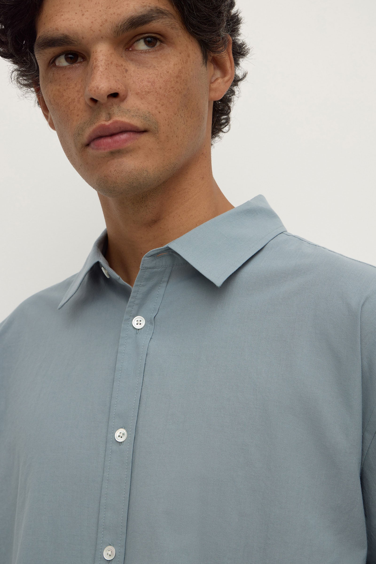 Steel Blue Cotton Voile Long Sleeve Shirt