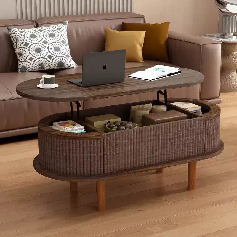 40-Inch Modern Lift-Top Coffee Table with Hidden Storage, Rustic Oval Center Table for Living Room