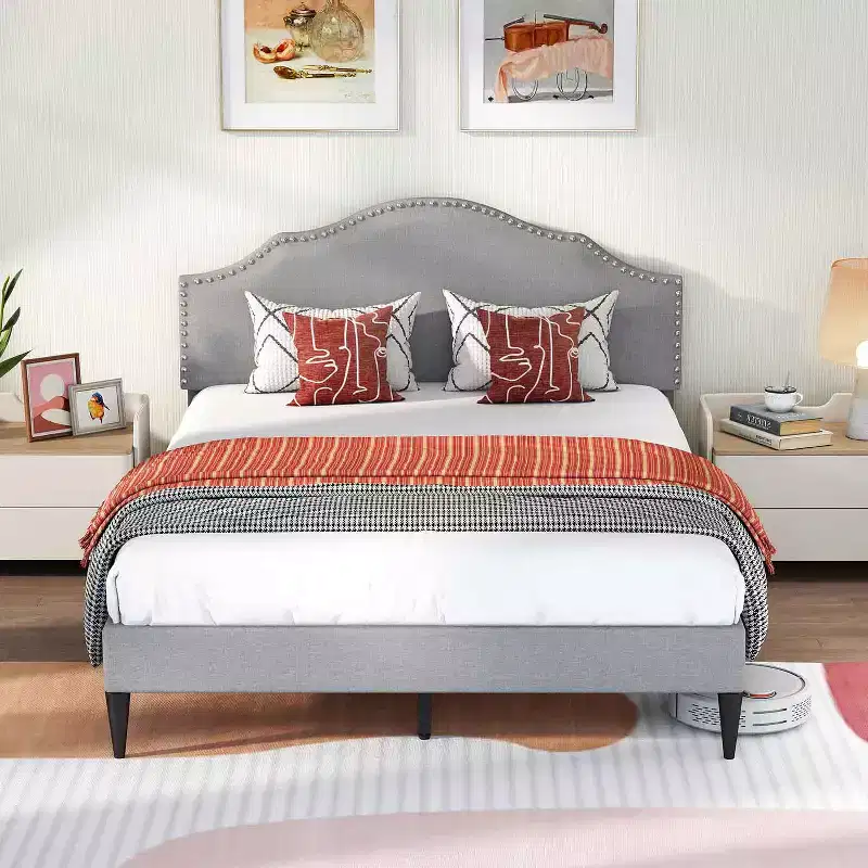 Upholstered Platform Bed Frame with Headboard Fabric Mattress Foundation No Box Spring Needed