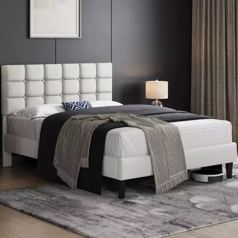 Yaheetech Upholstered Platform Bed Frame with Square Tufted Headboard