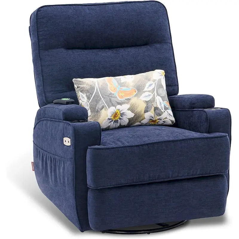 Electric Power Swivel Glider Recliner Chair with Heat and Massage, Fabric 7752