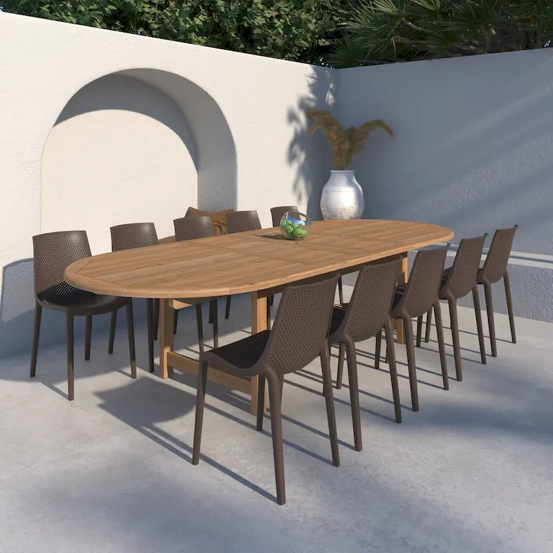 Amazonia 11pc Outdoor Patio Teak and Resin Dining Set