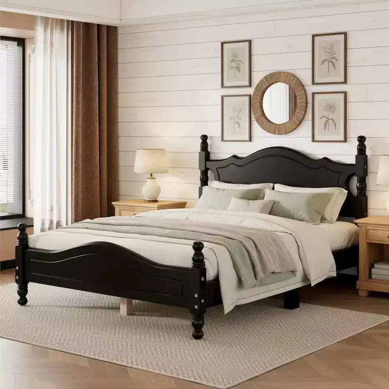 Polibi Wood Platform Bed Frame with Turned Posts