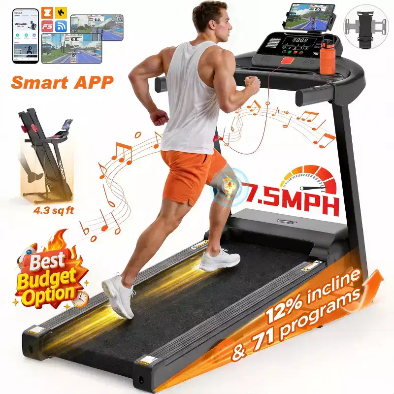 3.5HP Treadmill Clearance: 4-in-1 Foldable Treadmill with 12% Incline, APP & Bluetooth Speakers, 330lbs Capacity, 71 Programs, Home/Office Use