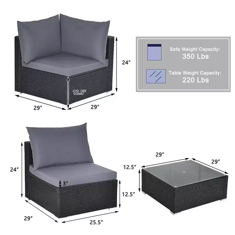 Costway 7PCS Patio Rattan Sofa Set Sectional Conversation Furniture Set Garden Beige/Navy/Gray