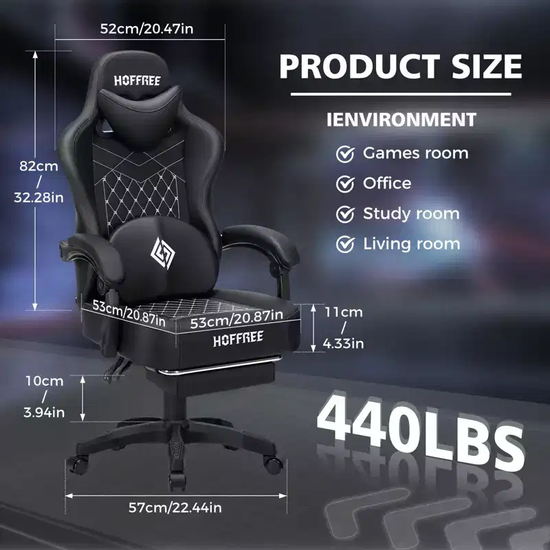 Hoffree Leather Massage Gaming Chair Ergonomic Office PC Chair with Footrest & Adjustable