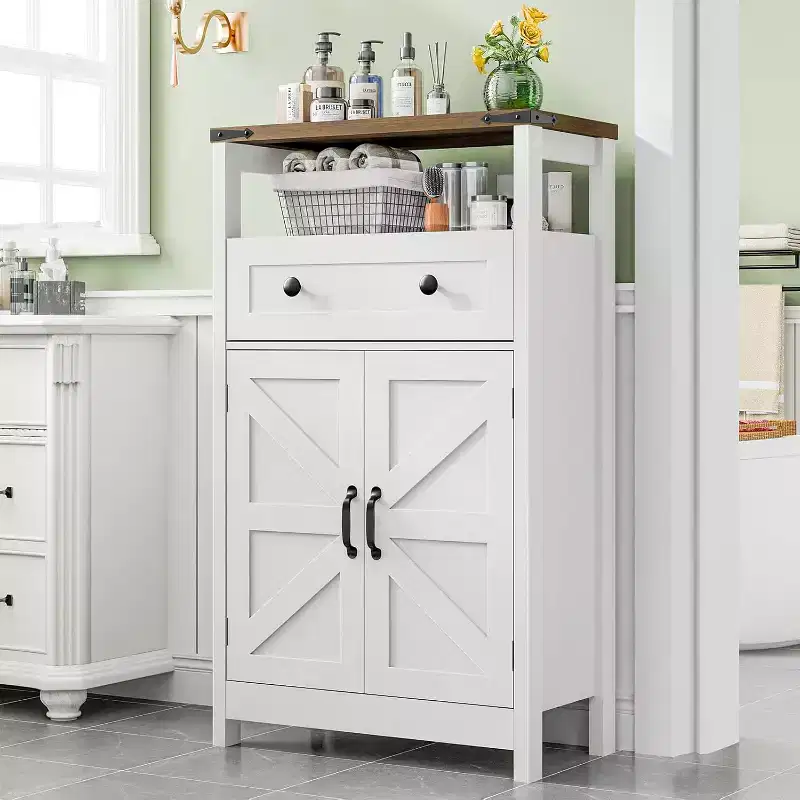 Dcolora Bathroom Storage Cabinet with Barn Doors, Bathroom Storage Organizer with Drawers