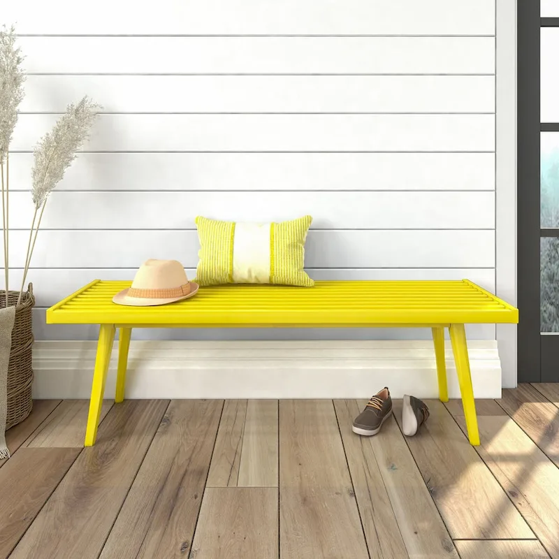 Plank and Beam Mid Century Double Wood Entryway Bench - 56.3 L x 16.5 W x 17.5 H