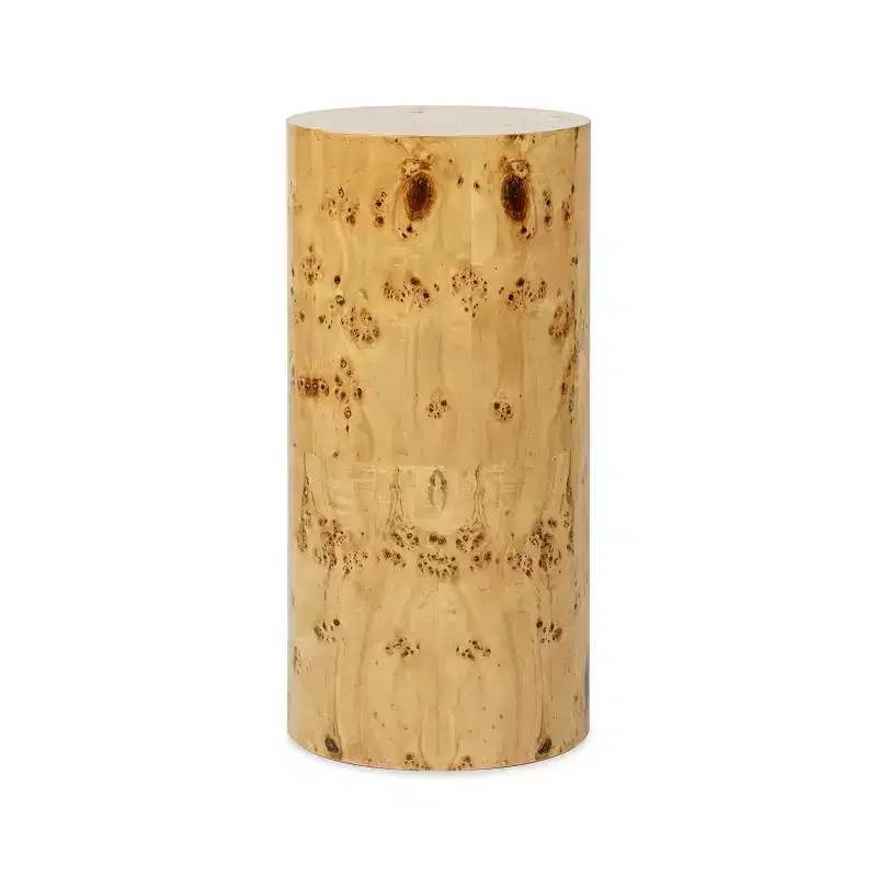 Jennifer Taylor Home Nebula 29.5 Burl Accent Pillar Side Table, Warm Natural Brown Burl Wood