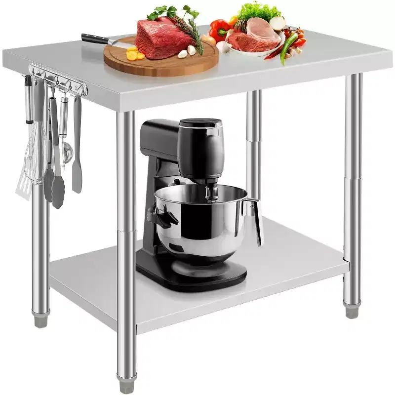 36x24x35 in Kitchen Prep Worktable with Adjustable Under Shelf, Stainless Steel Utility Table for Restaurant, Garage, or Hotel