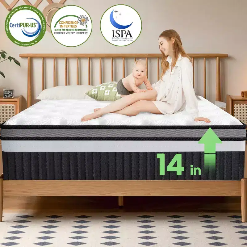 King Size Mattress, 14 Inch Gel Memory Foam Hybrid Bed in a Box, Medium Firm, Motion Isolation, Edge Support, Breathable Design for Comfort Sleep
