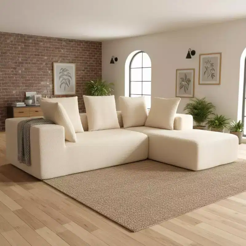 Whisen Modern L-Shaped Modular Sofa, Full Foam Compressed Sofa Couch with Soft Cushions, 5 Pillows