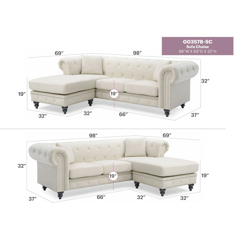 Nola 98 in. 3-Seater Velvet Sofa with 2-Throw Pillow - 98L x 37W x 31H