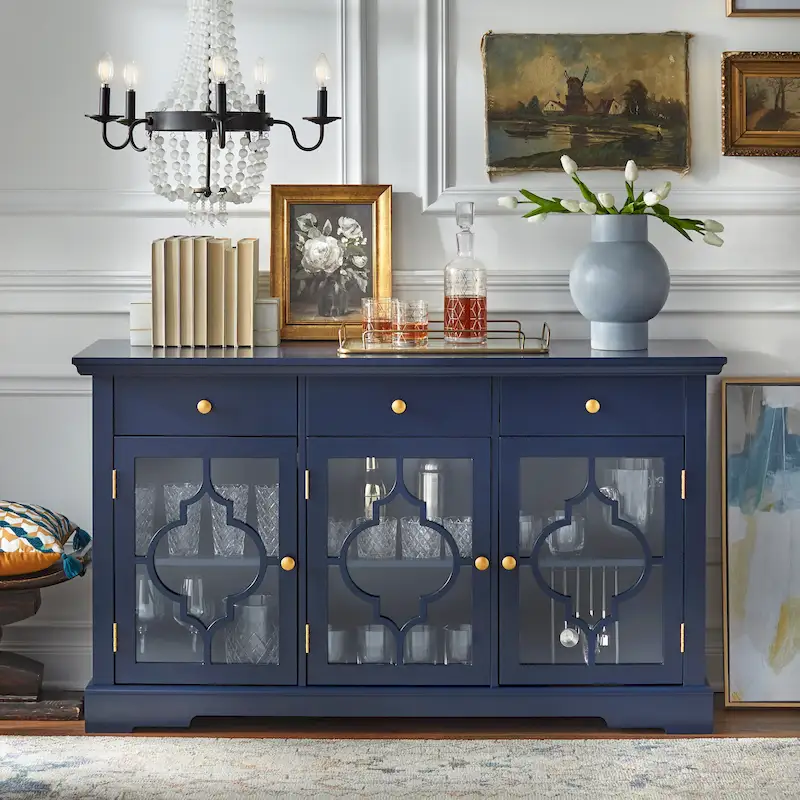 Glass Front Sideboard with Storage Drawers