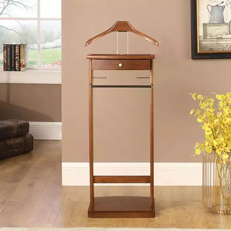 Suit with Drawer Top Tray Contour Hanger Trouser Bar Valet Stand Walnut