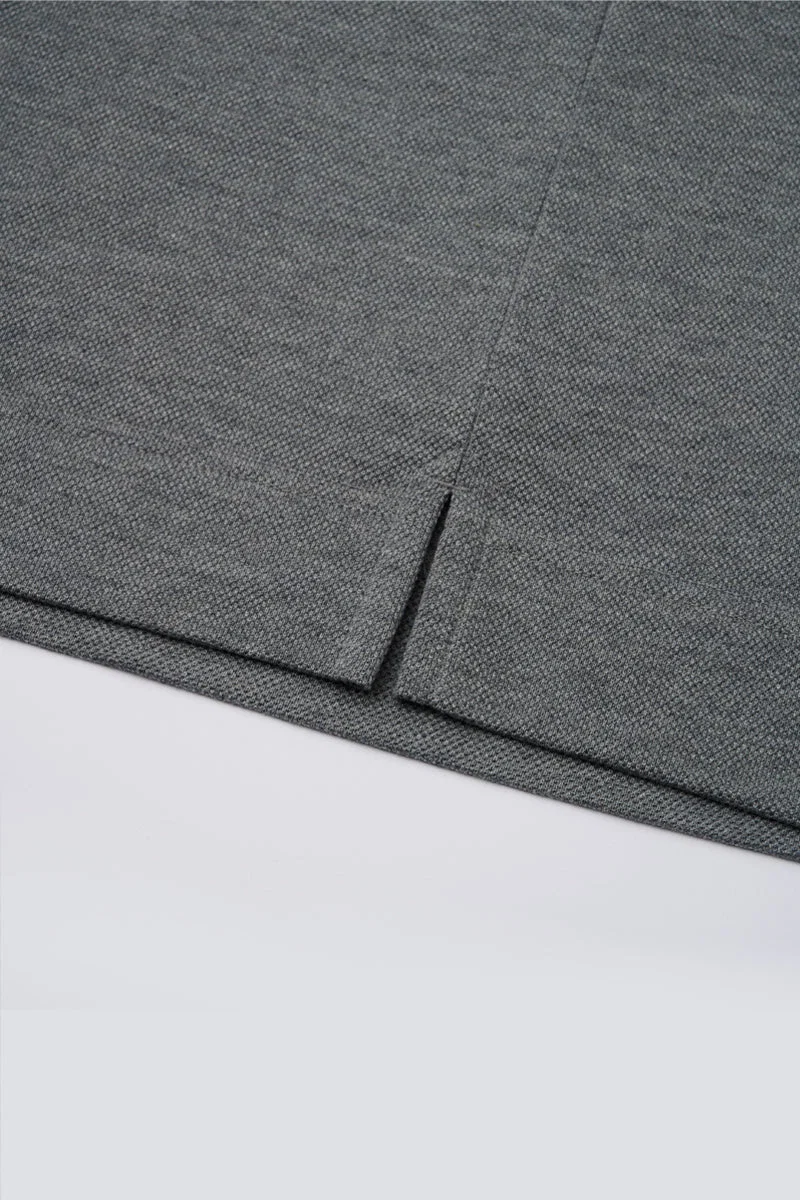 Waffle-Knit Buttonless Polo – Denim Blue