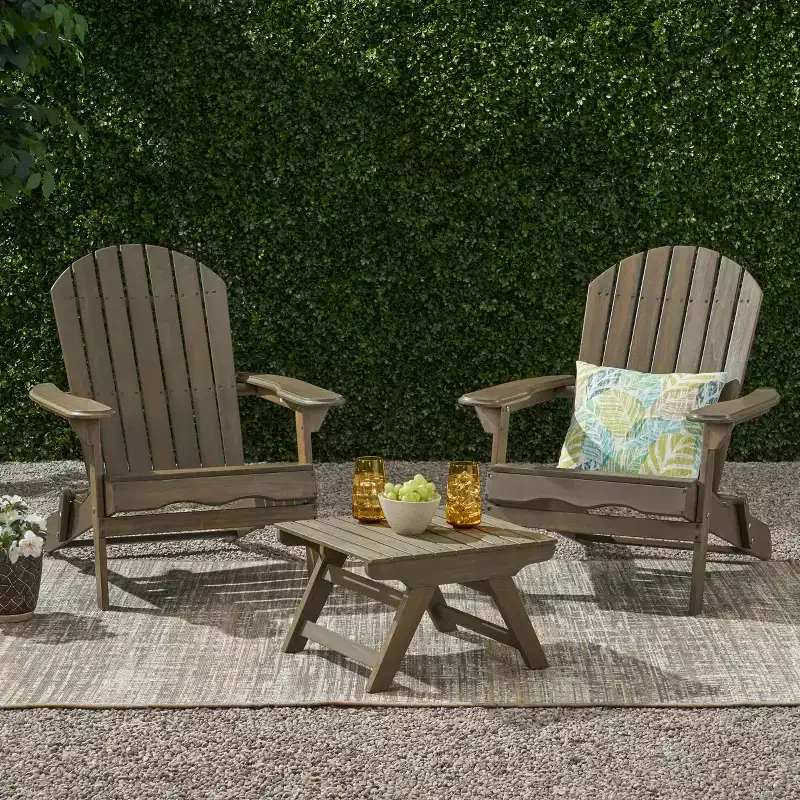 GDFStudio Cartagena Outdoor Acacia Wood 3 Piece Adirondack Chair Chat Set
