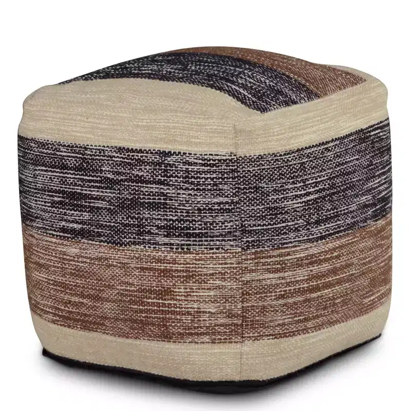 Square Handwoven Pouf Beige/Brown/Black