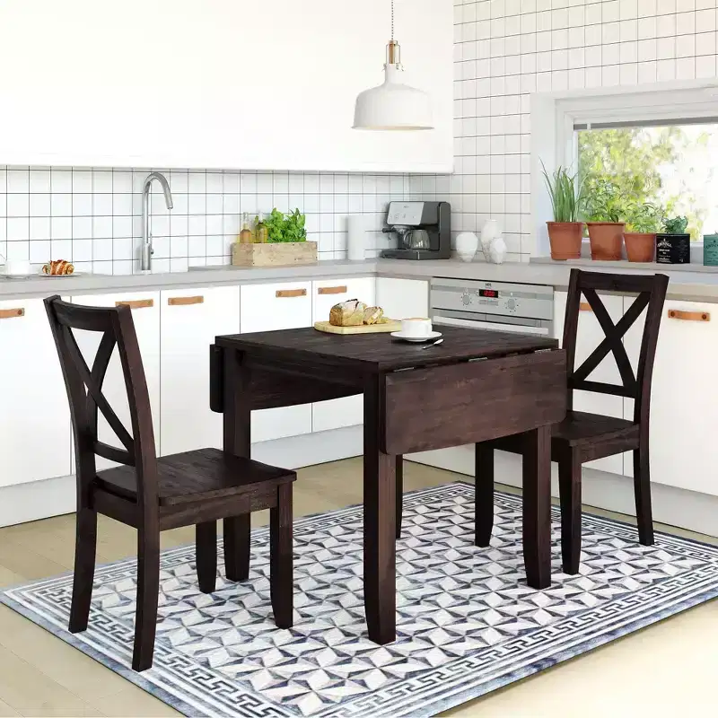 3-Piece Drop Leaf Breakfast Set: Wood Table, 2 X-Back Chairs - Perfect for Small Spaces