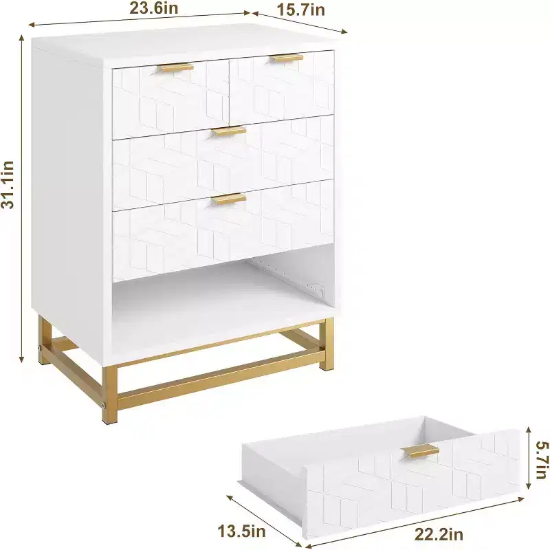 Modern Dresser for Bedroom, 23.6 Inch Wide Dresser, 5 Drawers with Metal Legs, Small Storage Tower for Entrance, Hallway, Living Room and Closet