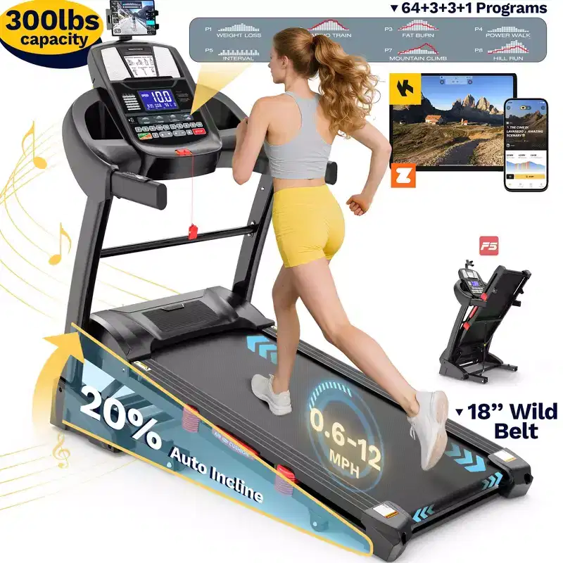 Treadmill for Home, 20% Auto Incline12MPH Speed, LED, 300LBS Capacity, Bluetooth Speaker, 4.75HP Home Office Treadmills for Running Jogging Walking