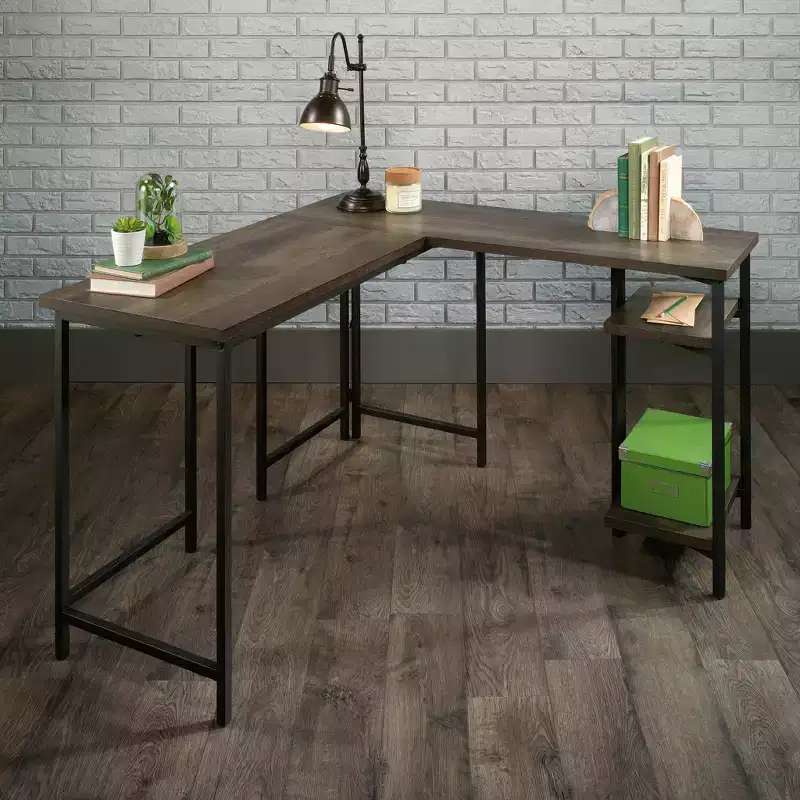 Willow Rustic Wood Storage Desk with Adjustable Shelves