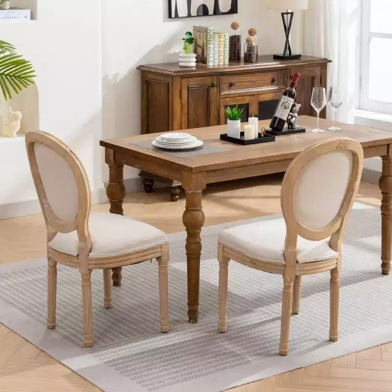 Upholstered Dining Chairs Set of 2, Mid Century Modern, Round Backrest, Sturdy Wood Frame, for Kitchen, Dining Room, Living Room