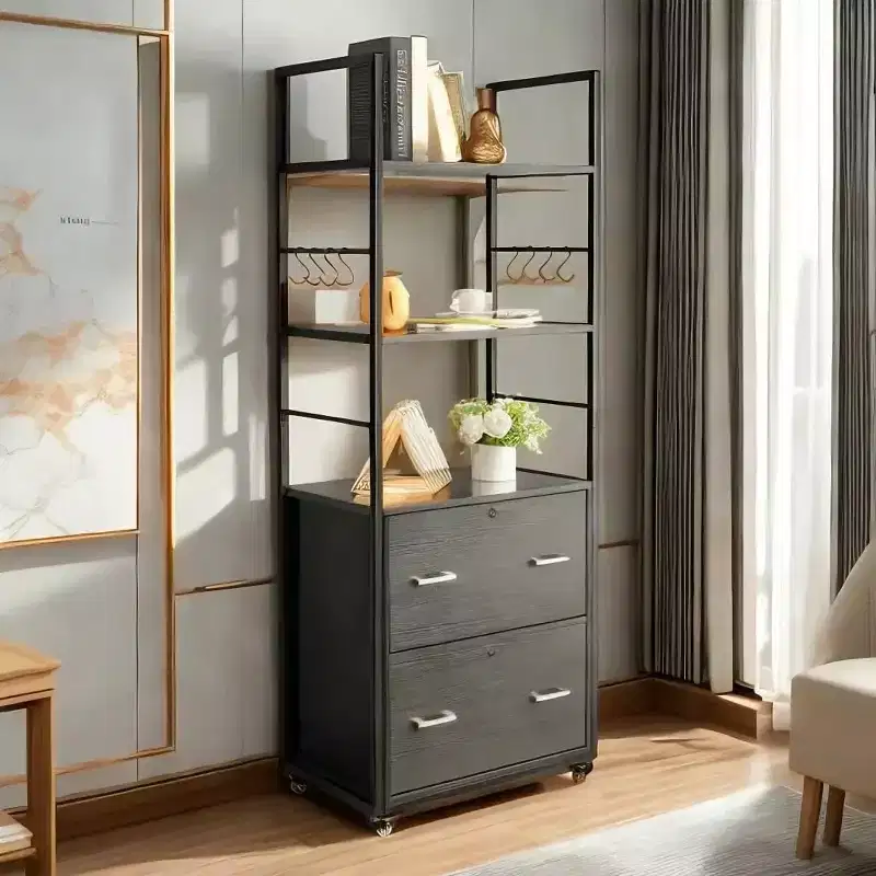 VINGLI Tall 2 Drawer File Cabinet with Lock for Letter Legal Folders, Wood Rolling Filing Cabinets with Shelves for Home Office, Black