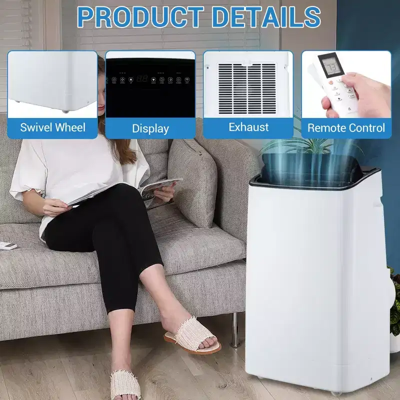 Quiet 14,000 BTU Portable AC Unit: 3-in-1 Cooling, Dehumidifier & Fan for Large Rooms Up to 750 Sq.Ft. Features Remote, Sleep Mode & 24-Hour Timer