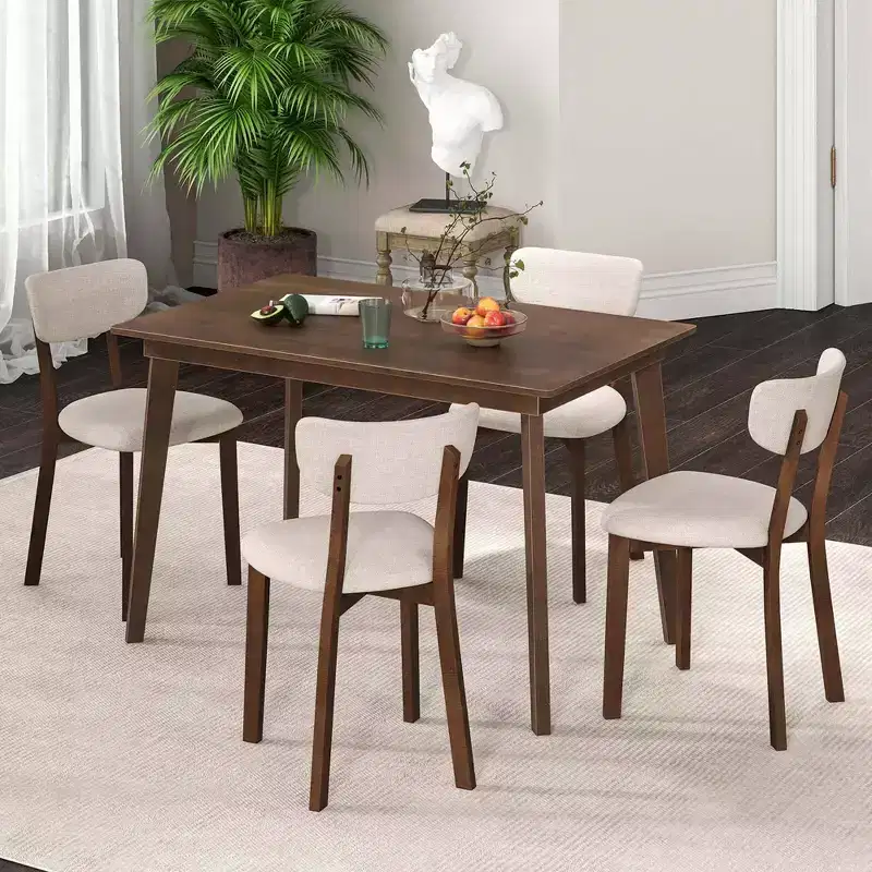 Costway 5-Piece Dining Table Set for 4 Farmhouse Wooden Table & 4 Upholstered Chairs