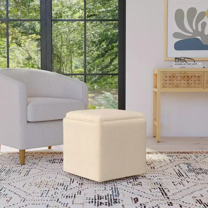 Storage Ottoman with Tray Top